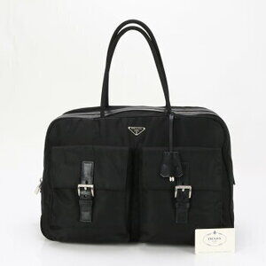 Prada Tessuto leather Boston bag triangle logo card